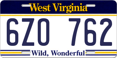 WV license plate 6ZO762