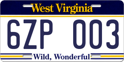 WV license plate 6ZP003