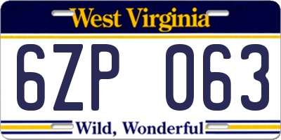WV license plate 6ZP063