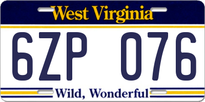 WV license plate 6ZP076