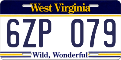 WV license plate 6ZP079