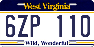 WV license plate 6ZP110