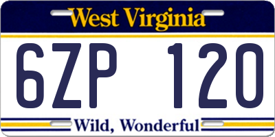 WV license plate 6ZP120