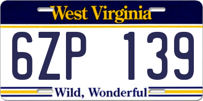 WV license plate 6ZP139
