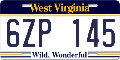 WV license plate 6ZP145