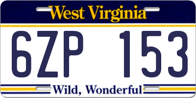 WV license plate 6ZP153