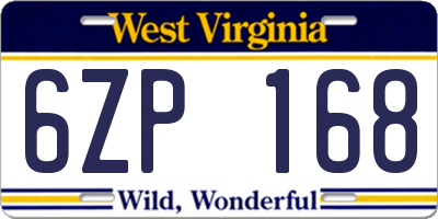 WV license plate 6ZP168