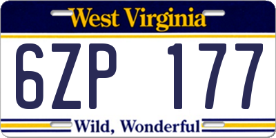WV license plate 6ZP177
