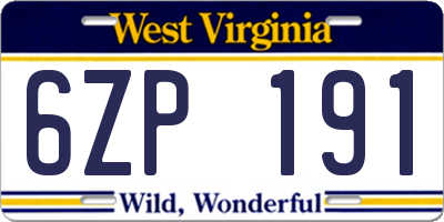 WV license plate 6ZP191