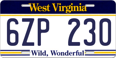 WV license plate 6ZP230