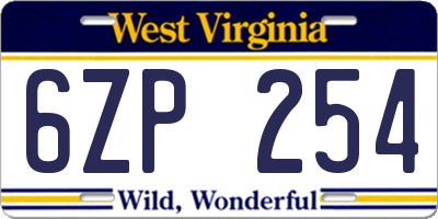 WV license plate 6ZP254