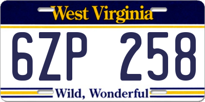 WV license plate 6ZP258