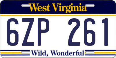 WV license plate 6ZP261