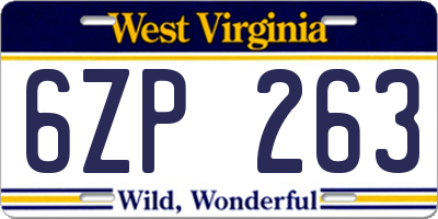 WV license plate 6ZP263