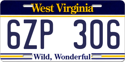 WV license plate 6ZP306