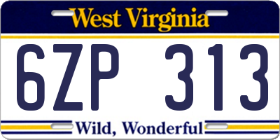 WV license plate 6ZP313
