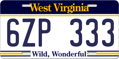 WV license plate 6ZP333