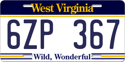 WV license plate 6ZP367