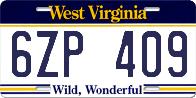 WV license plate 6ZP409