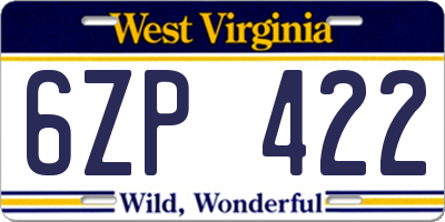 WV license plate 6ZP422