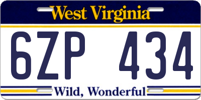 WV license plate 6ZP434