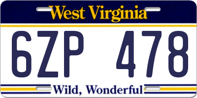 WV license plate 6ZP478
