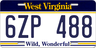 WV license plate 6ZP488