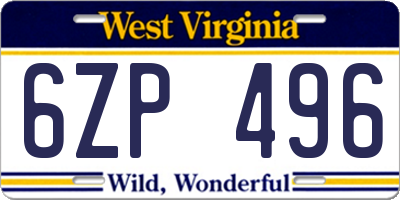 WV license plate 6ZP496