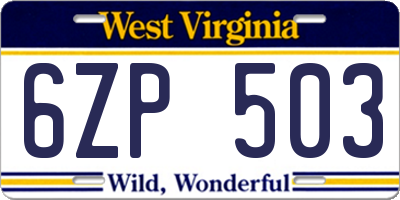 WV license plate 6ZP503