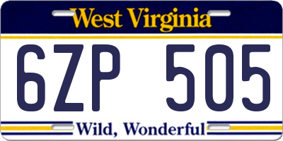 WV license plate 6ZP505