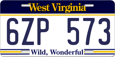 WV license plate 6ZP573