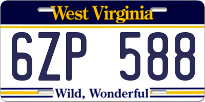 WV license plate 6ZP588