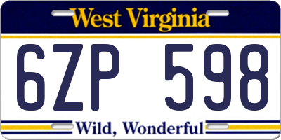 WV license plate 6ZP598