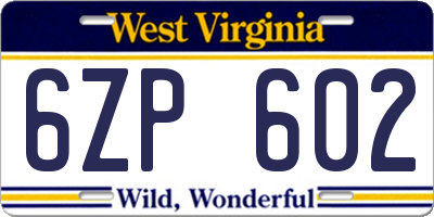 WV license plate 6ZP602