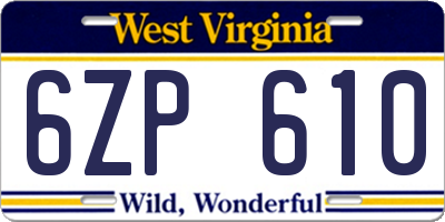 WV license plate 6ZP610