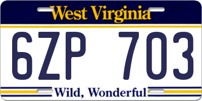 WV license plate 6ZP703