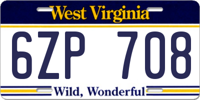 WV license plate 6ZP708