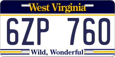 WV license plate 6ZP760