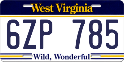 WV license plate 6ZP785