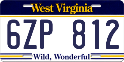 WV license plate 6ZP812