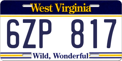 WV license plate 6ZP817