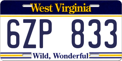 WV license plate 6ZP833