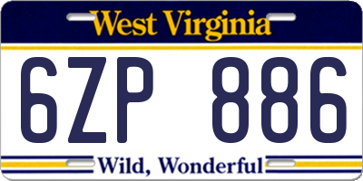 WV license plate 6ZP886