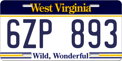 WV license plate 6ZP893