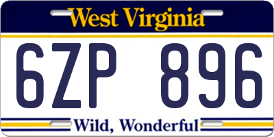 WV license plate 6ZP896