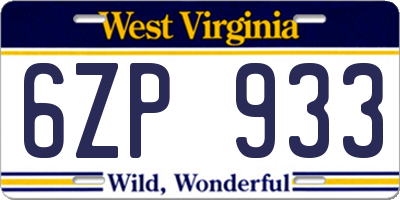 WV license plate 6ZP933