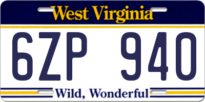 WV license plate 6ZP940