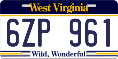 WV license plate 6ZP961