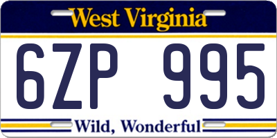 WV license plate 6ZP995