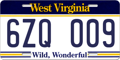 WV license plate 6ZQ009